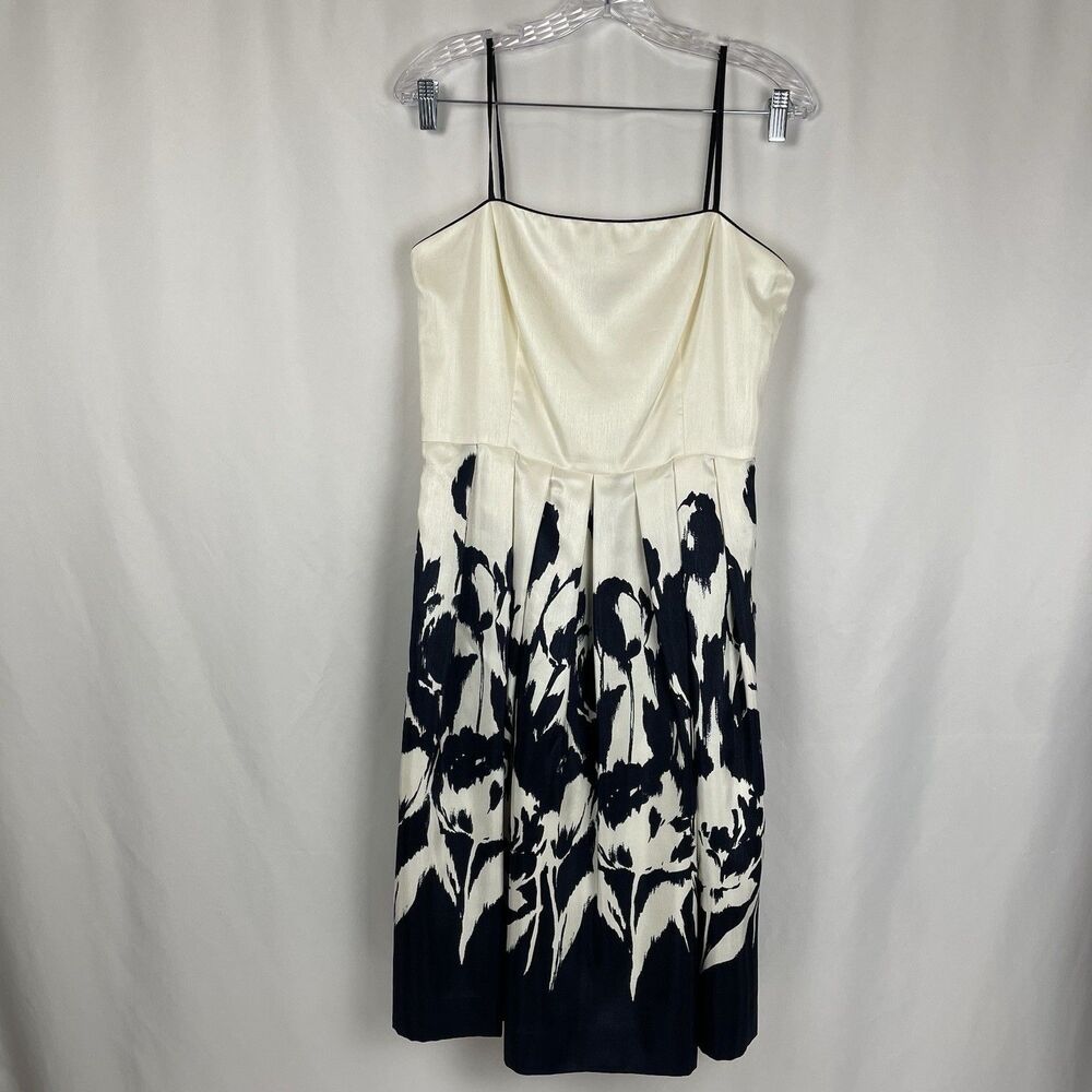 Jessica Howard Ivory Navy Floral Pleated Sun Dress Midi- 10p